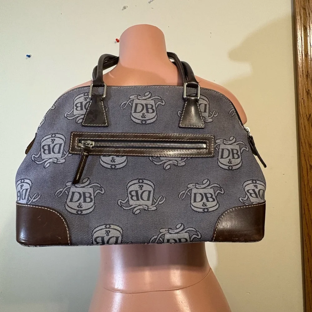 Dooney & Bourke Signature‎ Donegal DB Gray Large Dome Satchel Purse Leather Trim